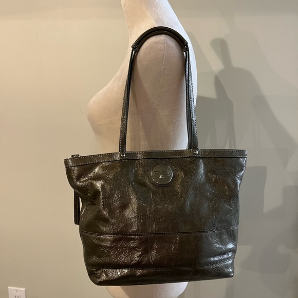 Coach Handbags - Coach grayish green small leather tote bag